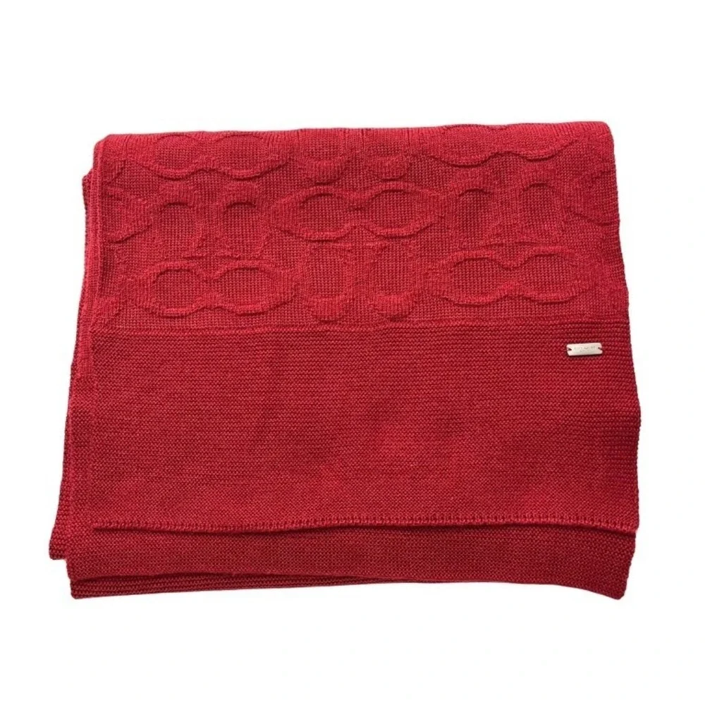 Coach Red Knit Signature C Logo Scarf 72x10‎ Long Winter Wrap Designer F32711